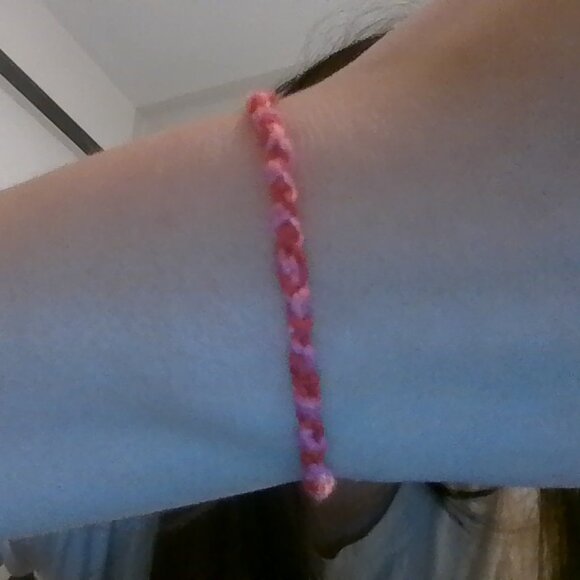 Handmade Adjustable Pink And Red Braided/Knotted Bracelet - Picture 1 of 3